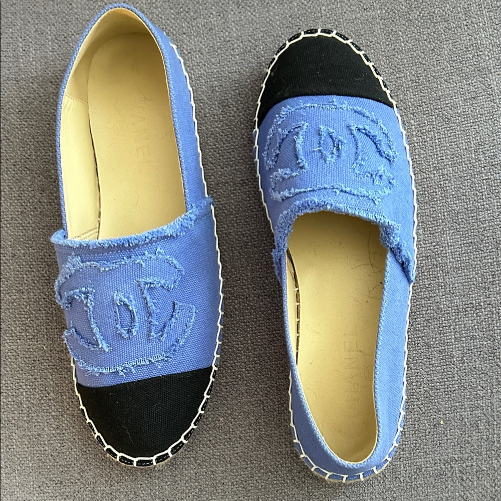 Blue and Black Espadrille Flats
